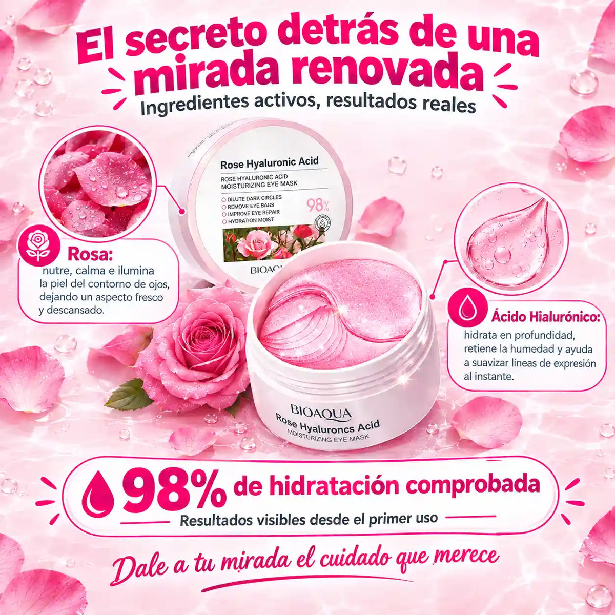RoseGlow™ | Parches con rosas y ácido hialurónico que renuevan tu mirada
