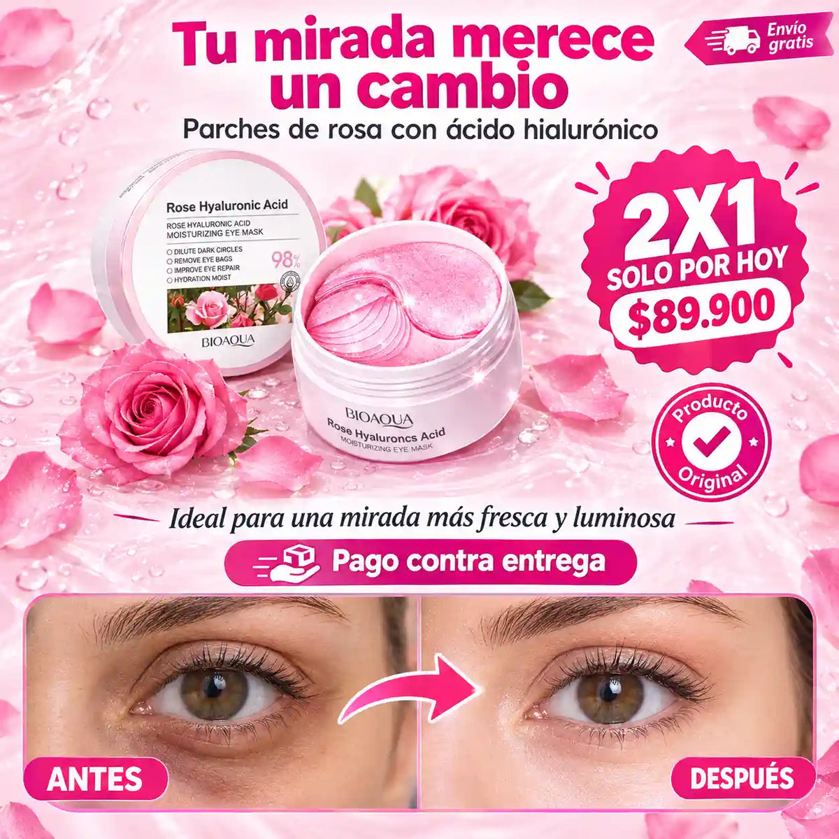 RoseGlow™ | Parches con rosas y ácido hialurónico que renuevan tu mirada