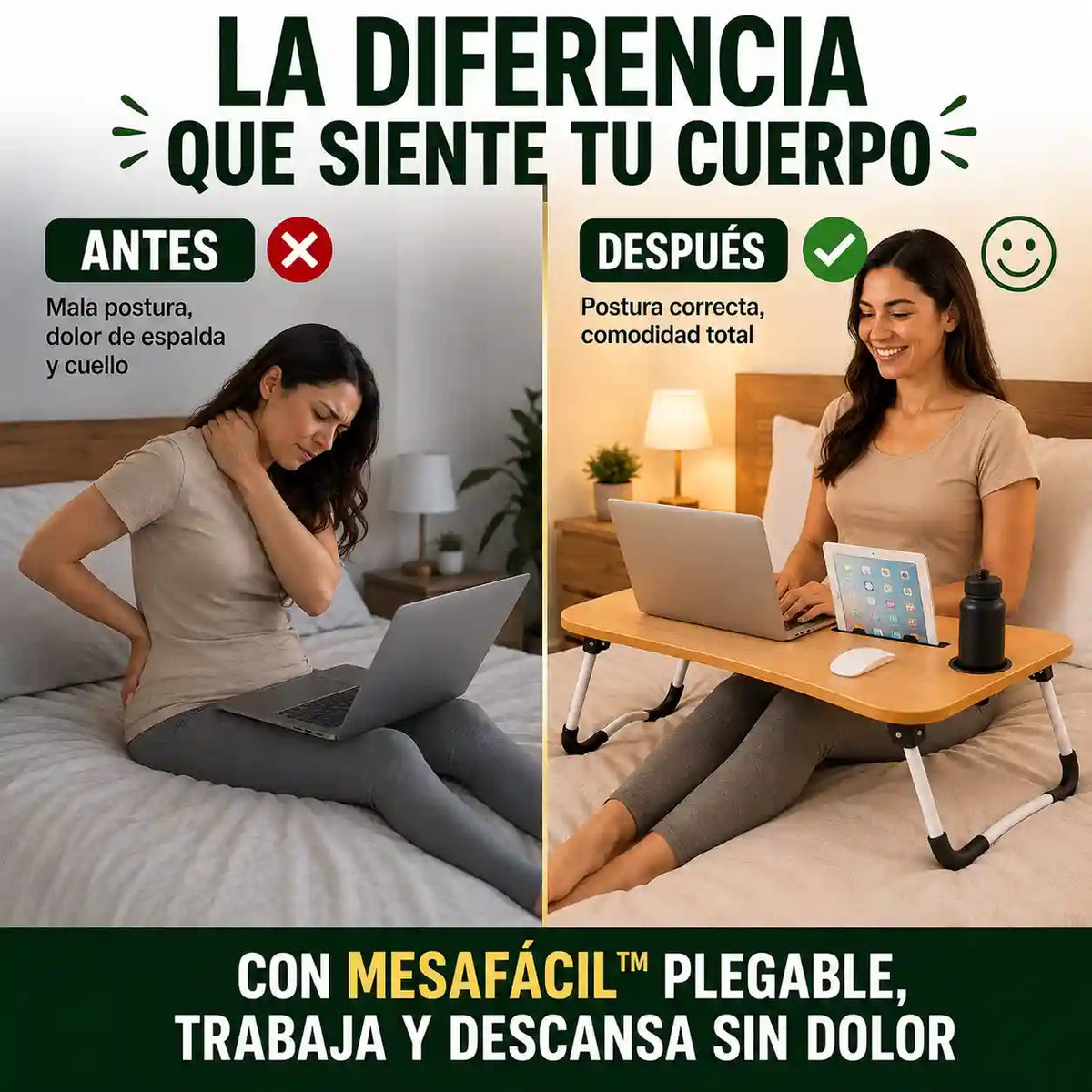 MesaFácil™ Plegable | Come y trabaja cómodo, sin salir de la cama
