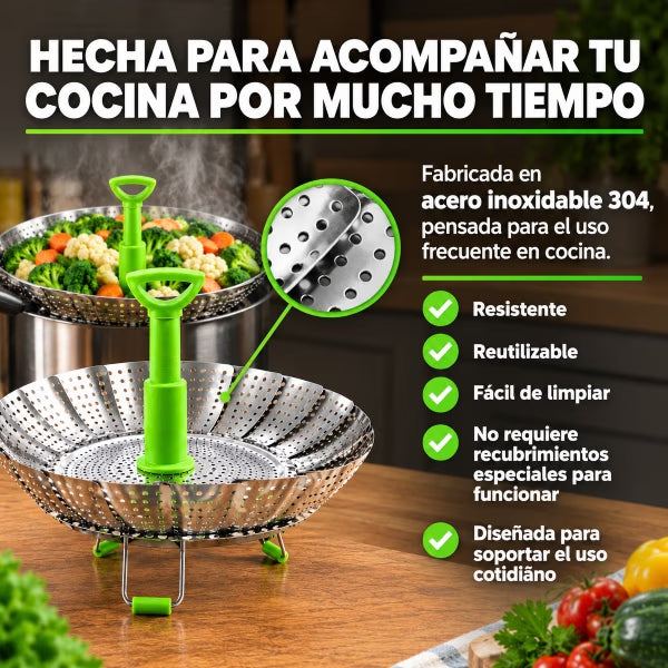 Canasta Vaporera Plegable de Acero Inoxidable