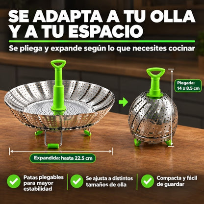 Canasta Vaporera Plegable de Acero Inoxidable