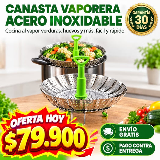 Canasta Vaporera Plegable de Acero Inoxidable