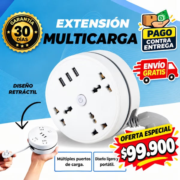 MultiCarga Retráctil Flex™ Extensión Versátil: Enchufa, carga y guarda en segundos