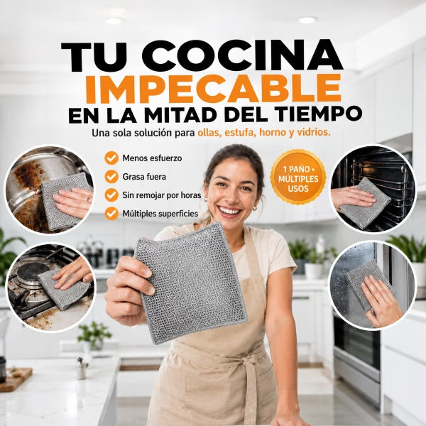 Pack x5 Paños de Micro Acero Multiusos | Quita la Grasa Sin Rayar Tus Ollas