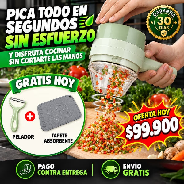 Picafast™ | Picador 4 en 1 ralla, pica y corta en segundos, sin esfuerzo.